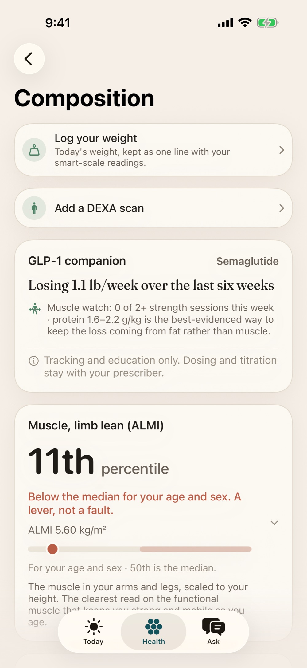 The Composition room: lean mass percentile and DEXA