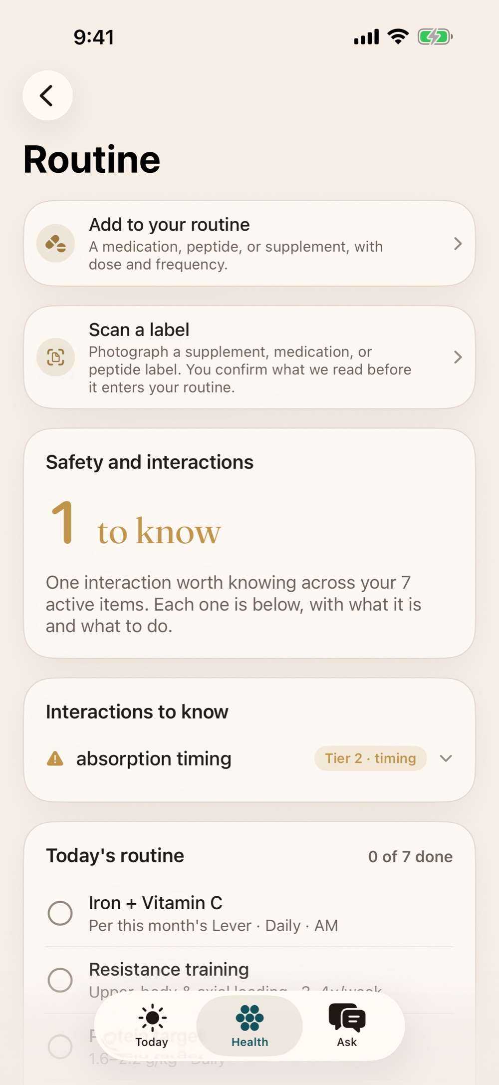 The Routine room with interaction checks