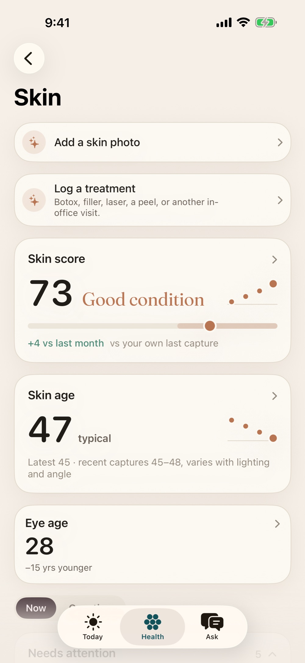The Skin room: skin score, skin age and eye age